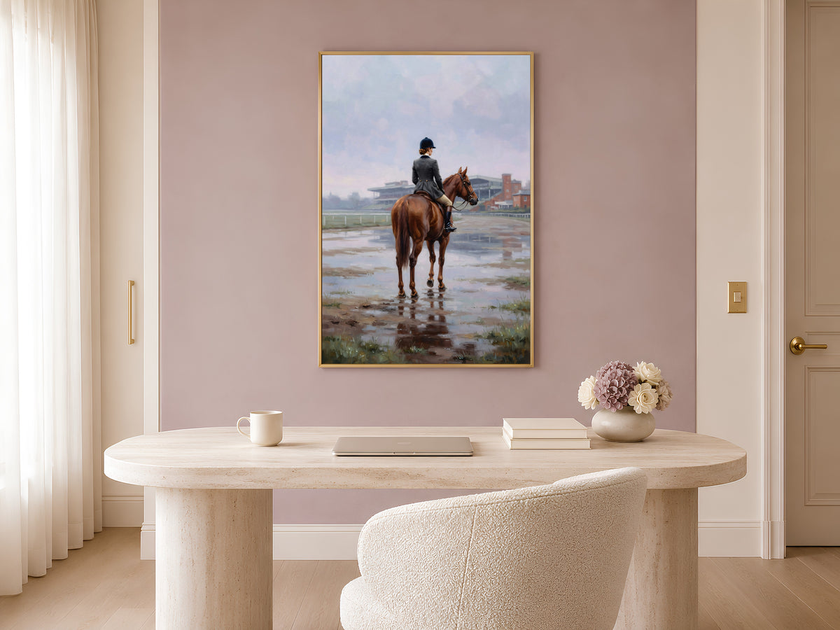 Equestrienne Wall Art, Horse Rider Racecourse Oil Painting Print - Digital Download
