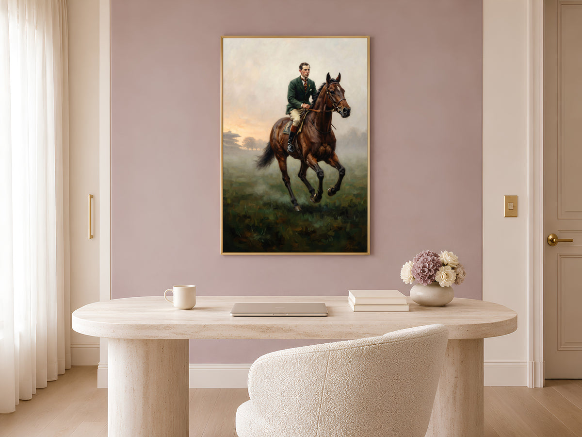 Equestrian Wall Art, Old Money Horse Racing Oil Painting - Digital Download