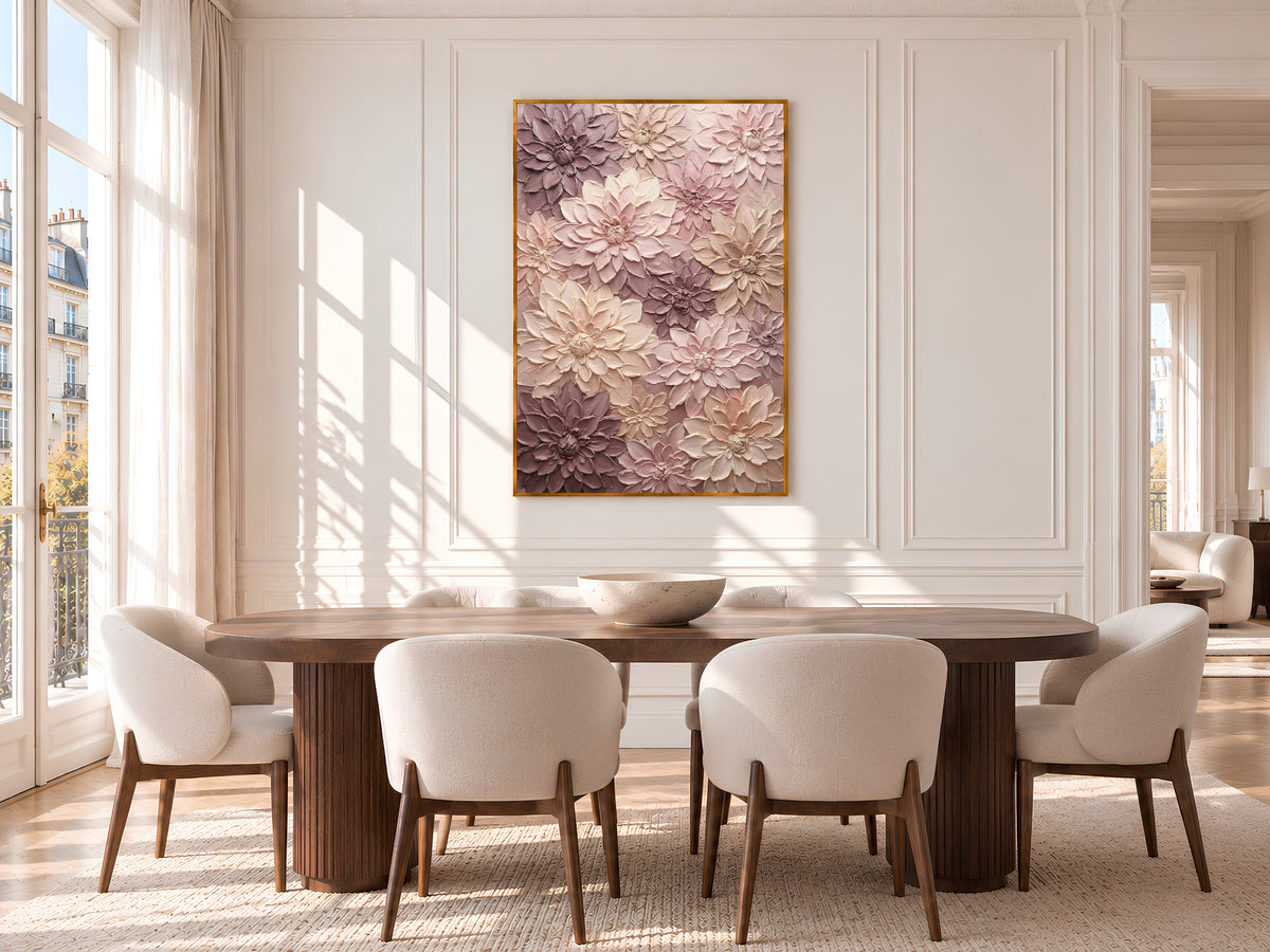 Pink Dahlia Painting Print, Textured Mauve Floral Wall Art, Blush Impasto Flower Art, Printable Digital Download