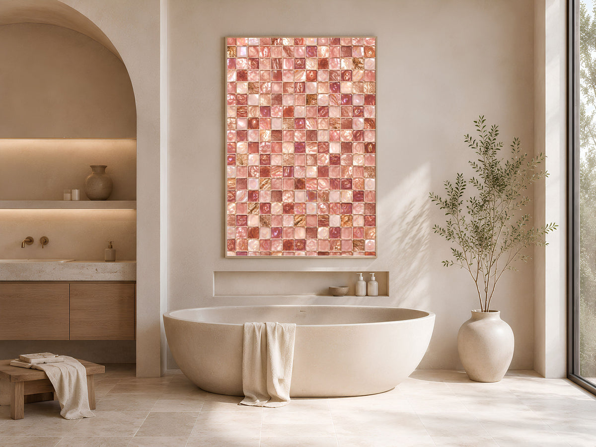 Pink Mosaic Wall Art, Rose Gold Glass Tile Print, Blush Jewel Tone Decor - Digital Download