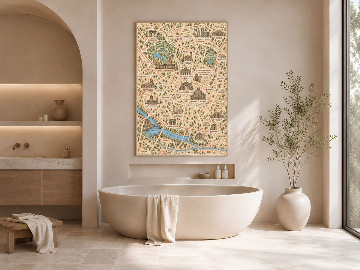 Milan Map Wall Art, Illustrated City Map Print - Digital Download