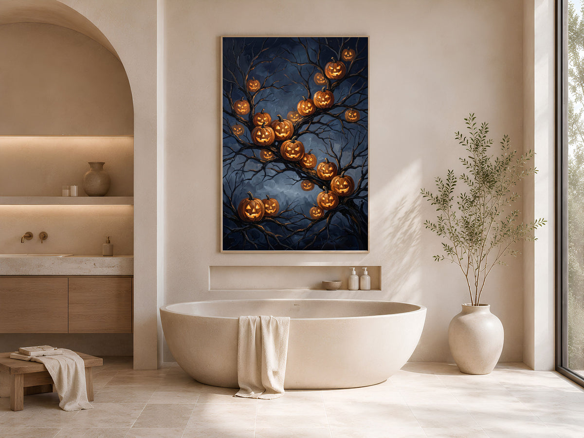 Jack O Lantern Wall Art, Impasto Oil Painting Print - Digital Download