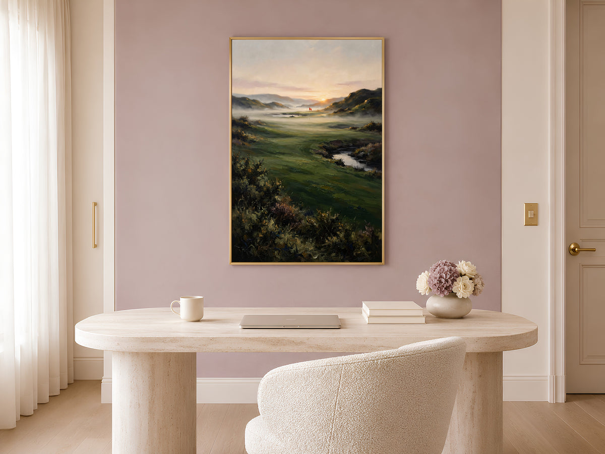 Scottish Golf Course Wall Art, Misty Fairway Oil Painting - Digital Download