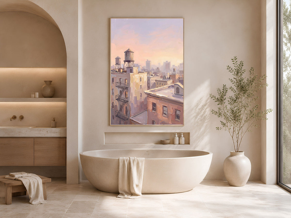 NYC Water Tower Wall Art, Impasto Oil Painting Print - Digital Download