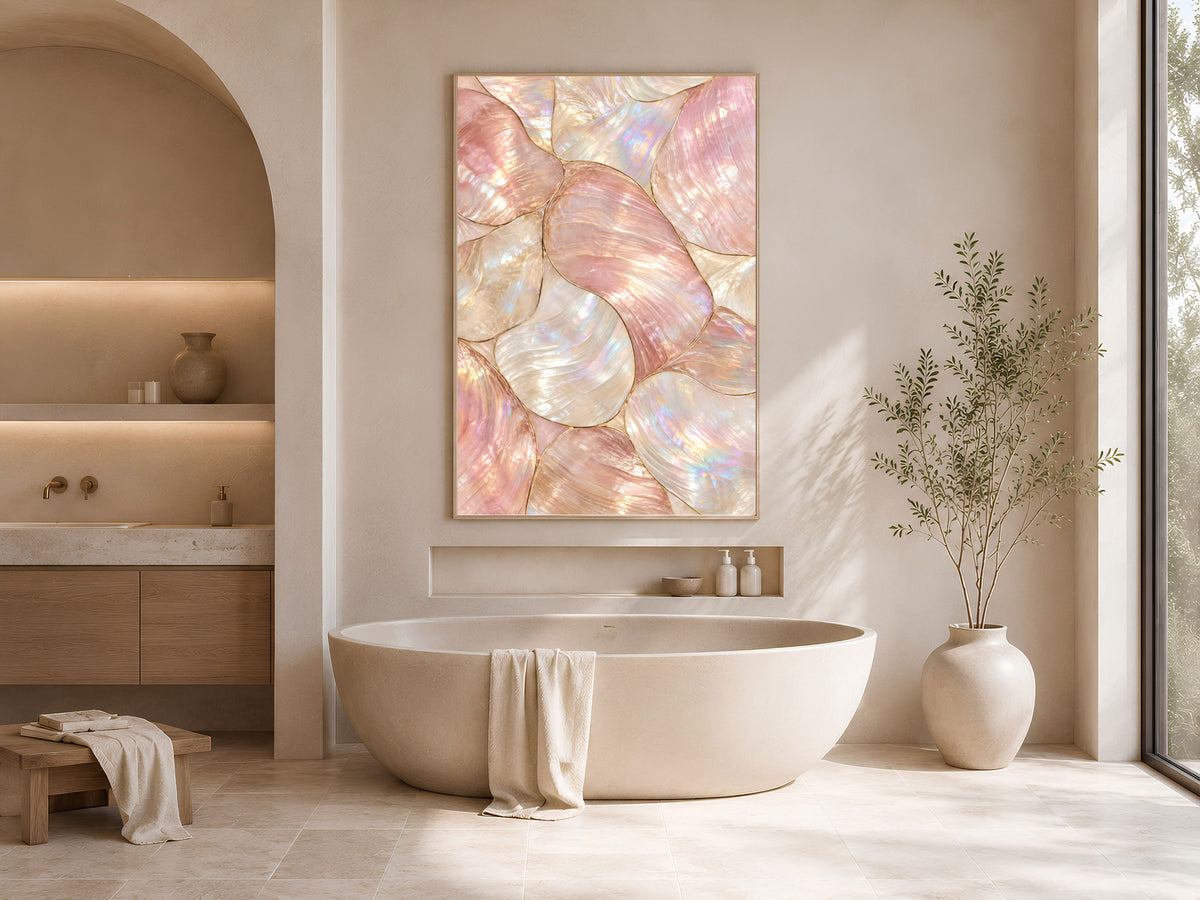 Pearlescent Pink Wall Art, Mother of Pearl Style Abstract Print, Iridescent Shell Pattern, Digital Download