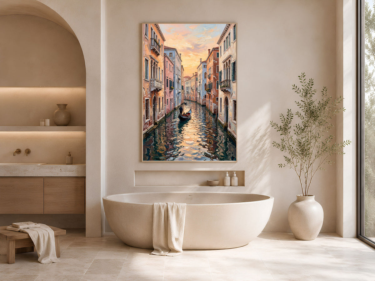 Venice Canal Wall Art, Impasto Oil Painting Print - Digital Download