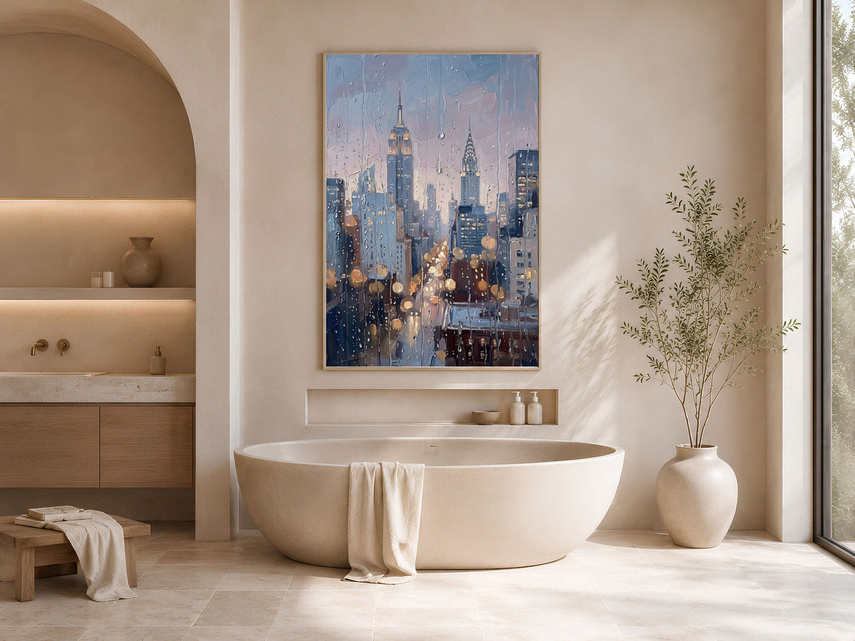 NYC Skyline Wall Art, Impasto Oil Painting Print - Digital Download