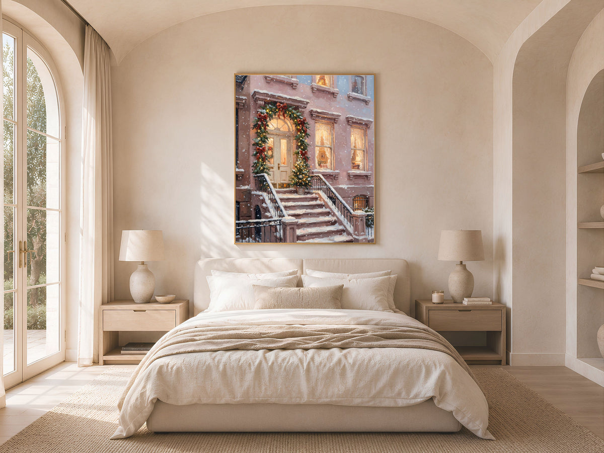 Brownstone Christmas Wall Art, NYC Stoop Print - Digital Download