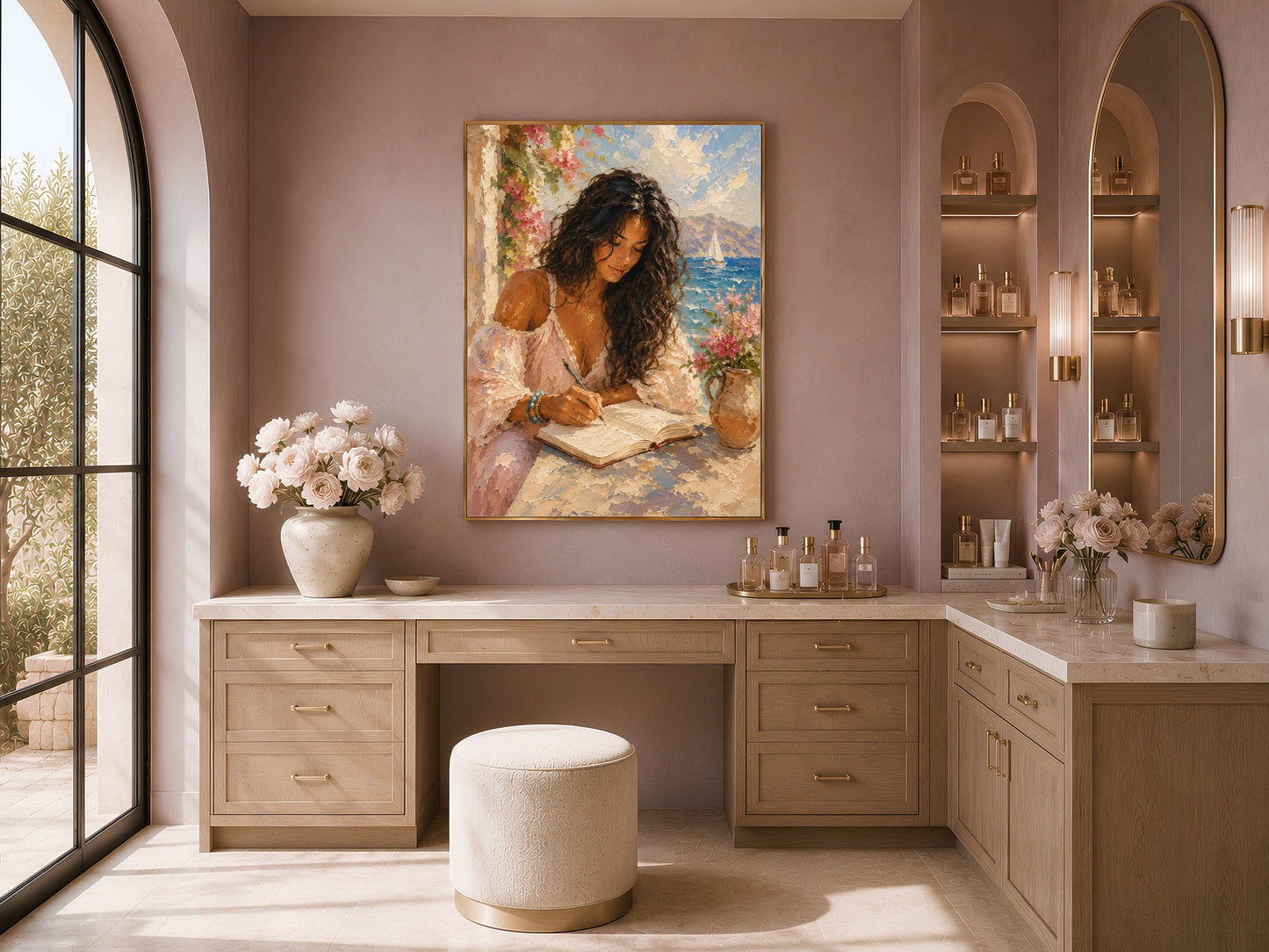 Woman on Terrace Painting Print - Digital Download