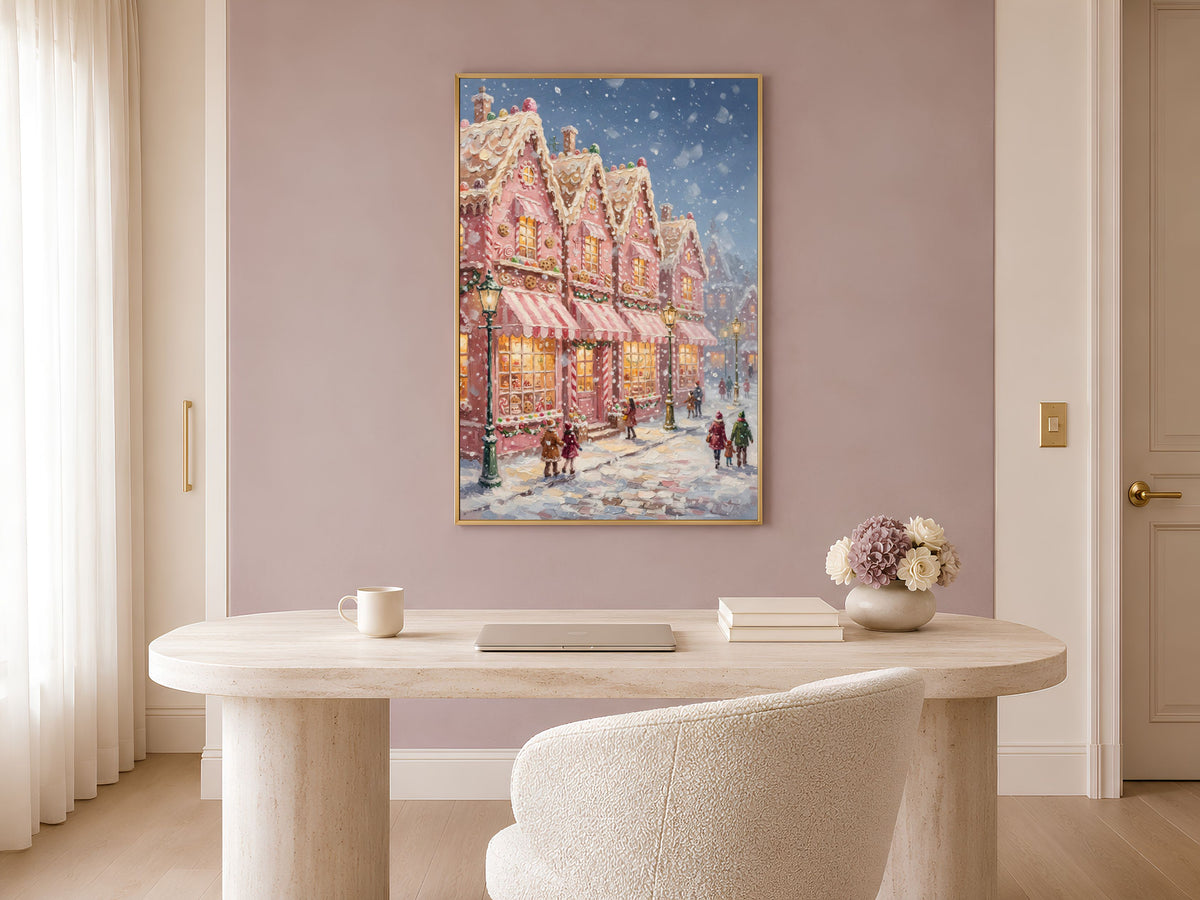 Gingerbread Village Wall Art, Candyland Christmas Street Print - Digital Download