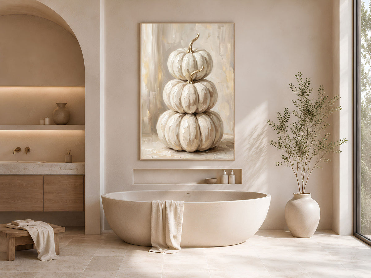 White Pumpkin Wall Art, Impasto Oil Painting Print - Digital Download