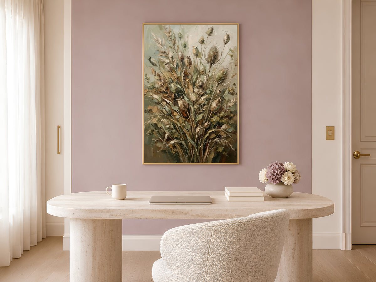 Dried Botanical Wall Art, Sage Green Impasto Oil Painting - Digital Download