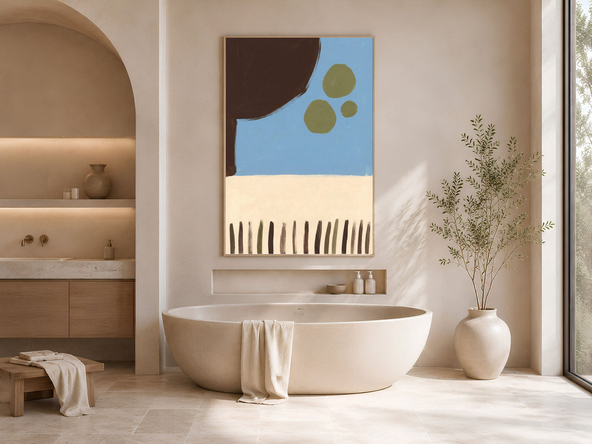 Blue and Brown Abstract Wall Art, Mid Century Modern Organic Shapes Print - Digital Download