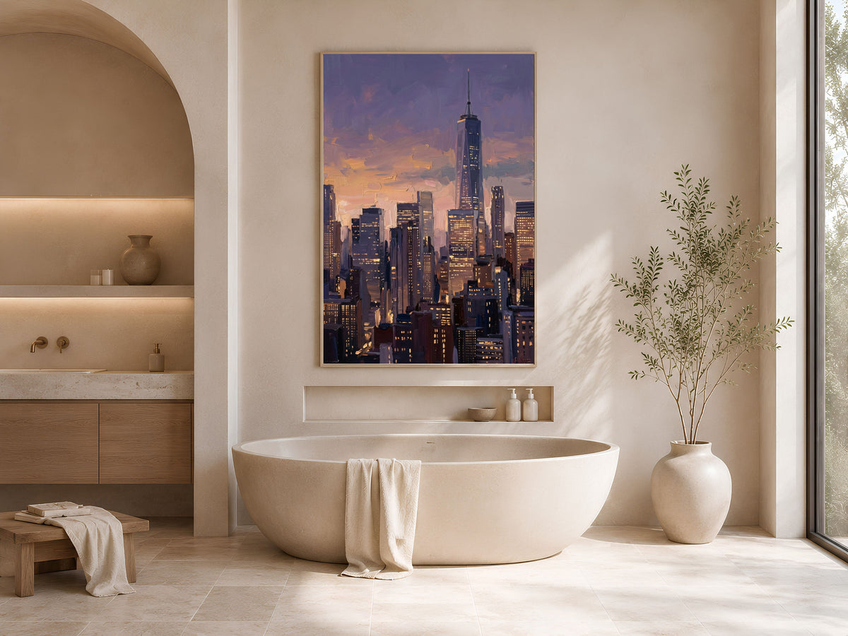 NYC Skyline Wall Art, Impasto Oil Painting Print - Digital Download