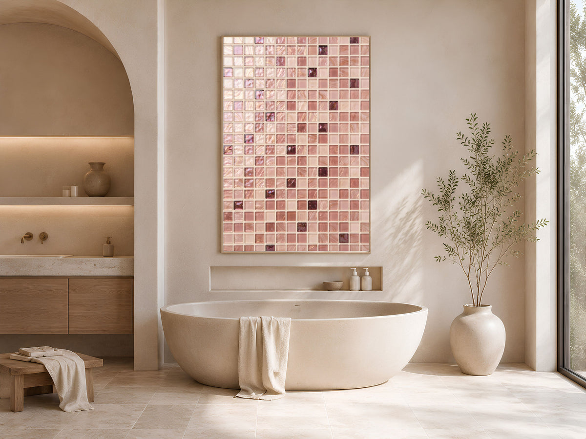 Neutral Mosaic Wall Art, Champagne Glass Tile Print - Digital Download
