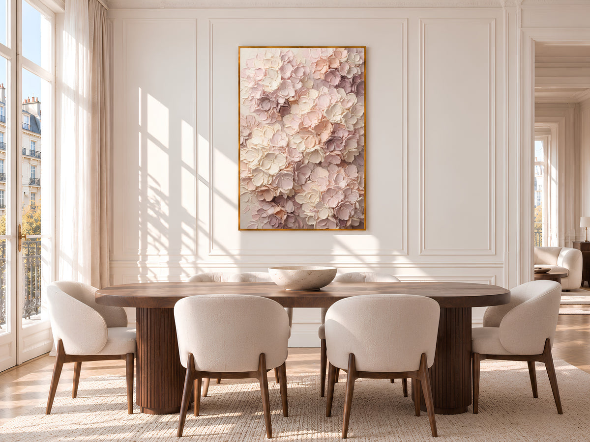 Pink Hydrangea Painting Print, Textured Floral Wall Art, Blush Impasto Flower Art, Printable Digital Download