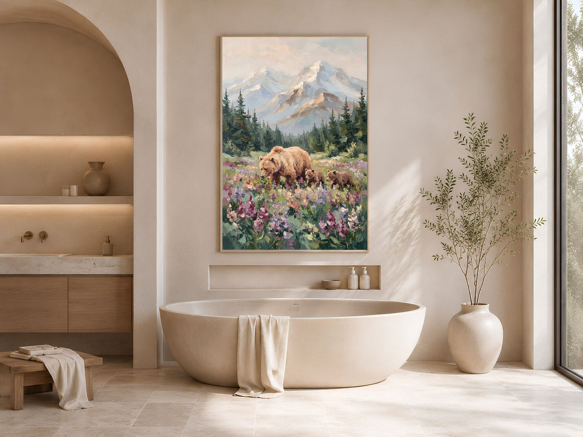 Grizzly Bear Wall Art, Impasto Oil Painting Print - Digital Download