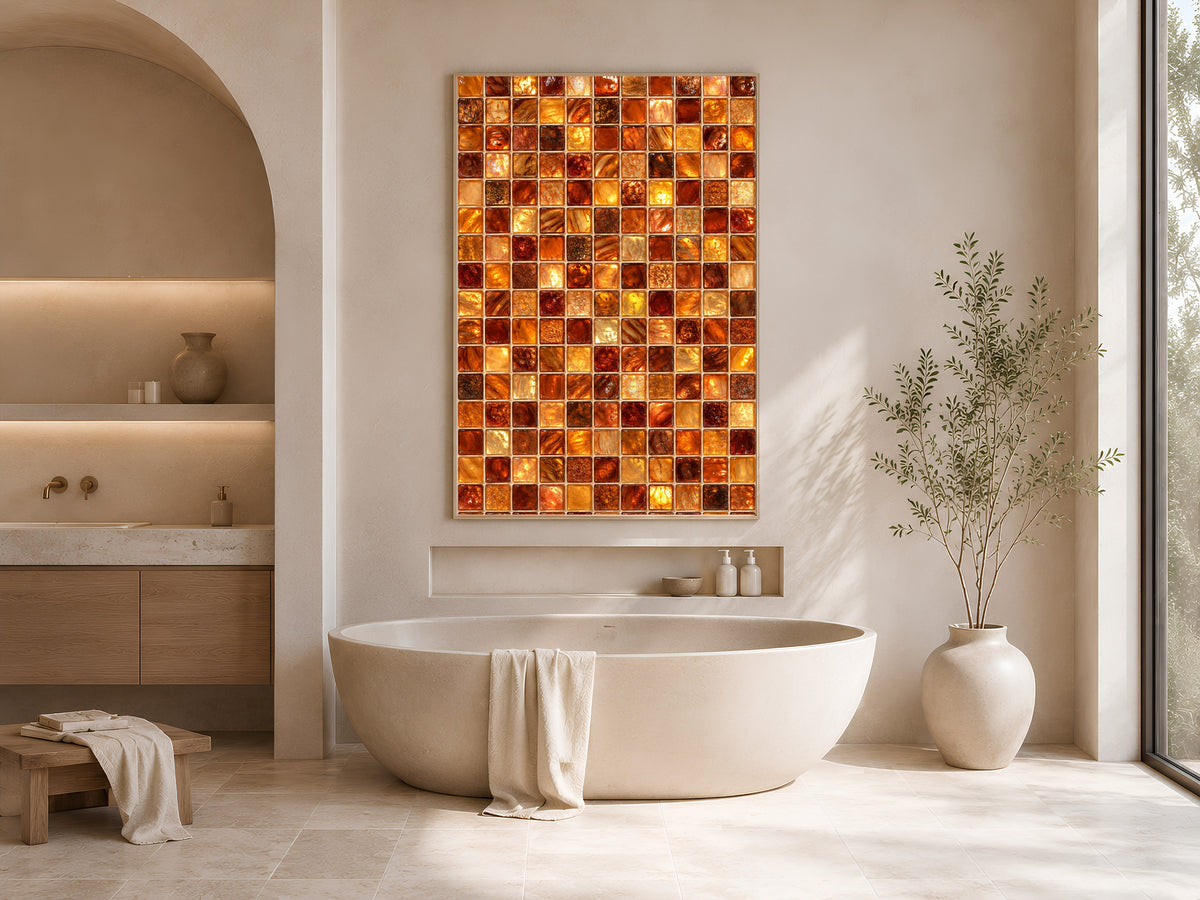 Amber Mosaic Wall Art, Copper Gold Glass Tile Print - Digital Download