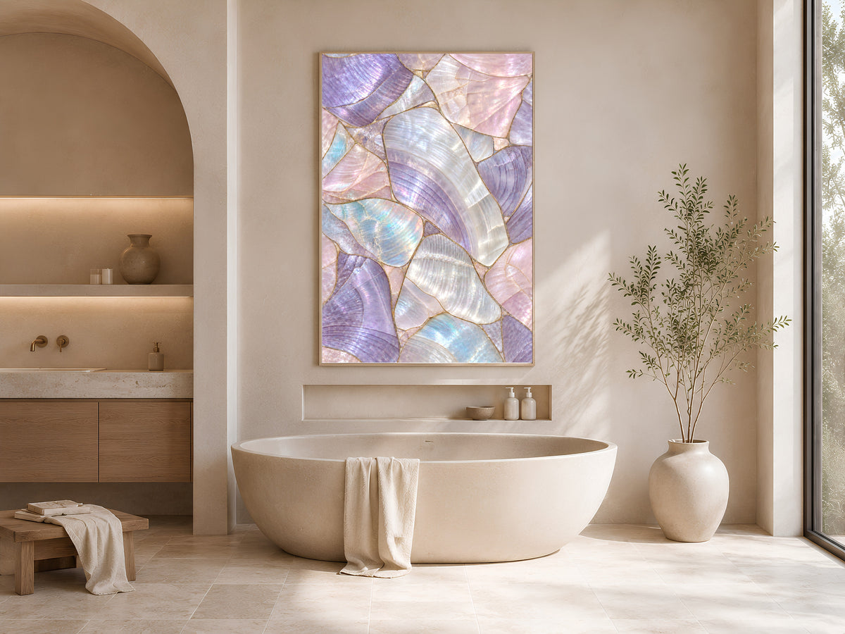 Lilac Mother of Pearl Wall Art, Purple Iridescent Shell Print, Pastel Opal Mosaic, Girly Bedroom Decor, Mermaidcore Poster, Instant Download