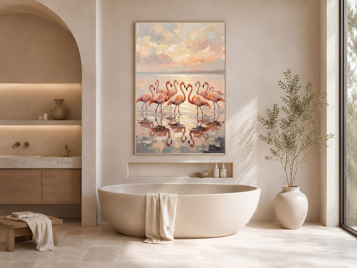 Flamingo Wall Art, Impasto Oil Painting Print - Digital Download