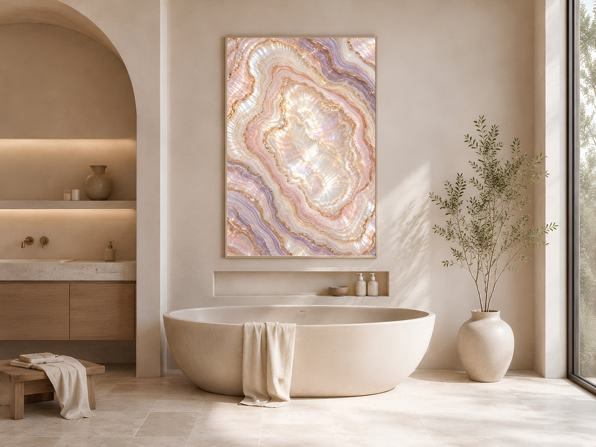 Pink Agate Wall Art, Pearl Geode Print, Blush Lilac Crystal Slice, Copper Gold Abstract, Glam Bedroom Decor, Opal Poster, Instant Download
