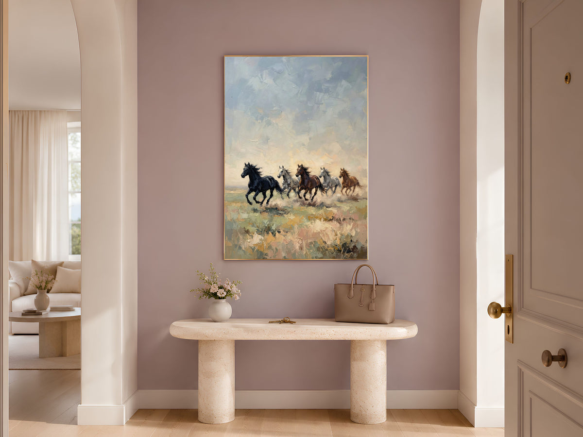 Wild Horses Running Wall Art, Impasto Oil Painting Print - Digital Download