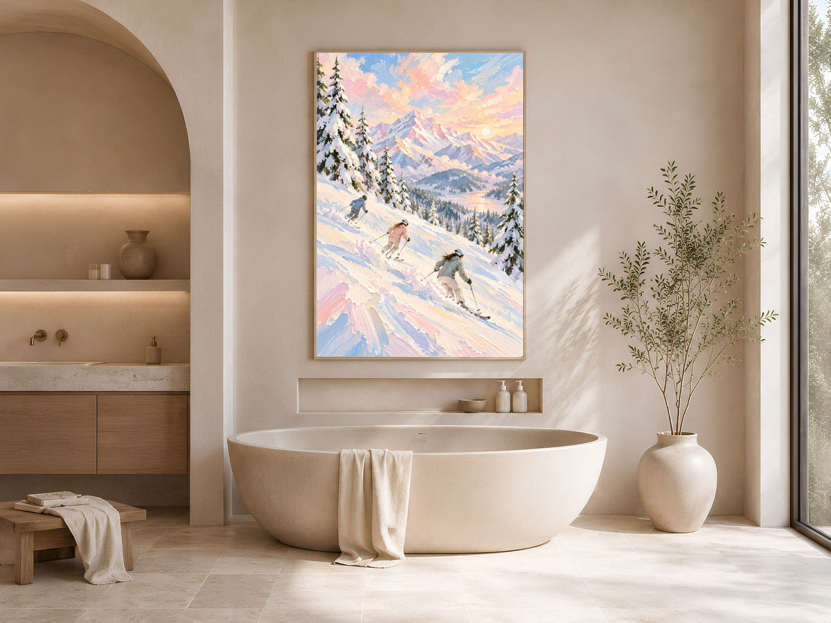 Ski Mountain Wall Art, Impasto Oil Painting Print - Digital Download