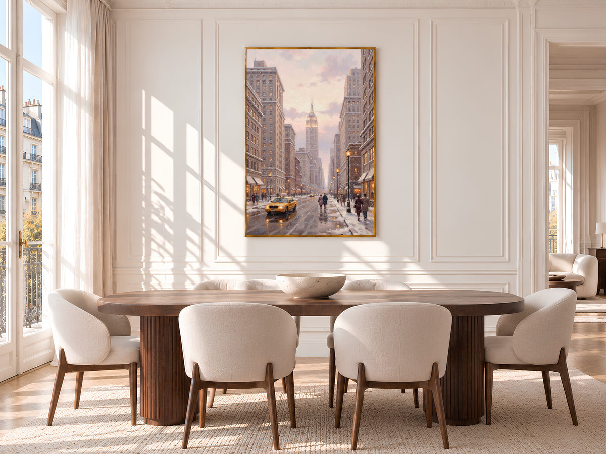 Snowy New York City Painting Print, NYC Winter Wall Art, Pastel Christmas City Art, Digital Download