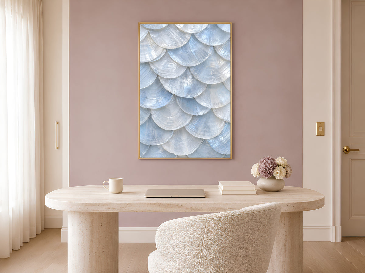 Blue Capiz Shell Wall Art, Icy Coastal Mosaic Print - Digital Download