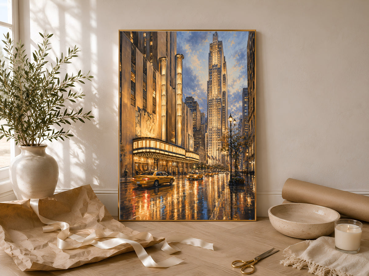 Radio City Music Hall Print, Rainy NYC Street Wall Art - Digital Download