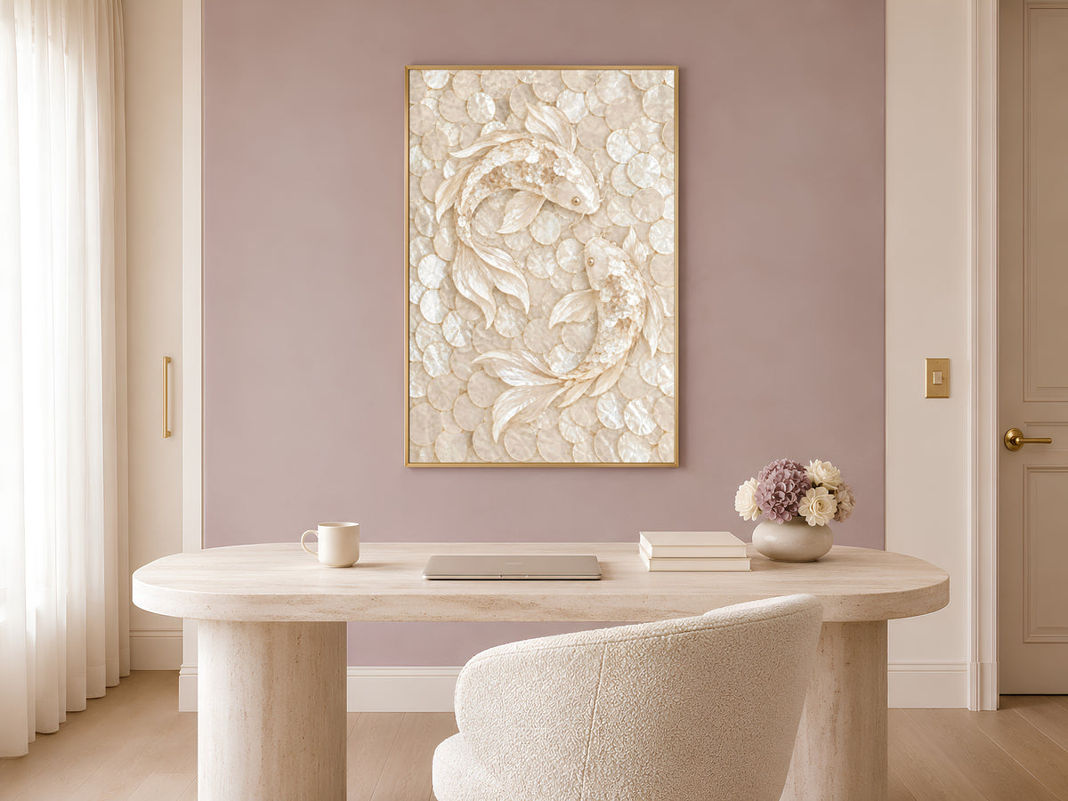 Koi Fish Mosaic Wall Art, Feng Shui Yin Yang Print - Digital Download