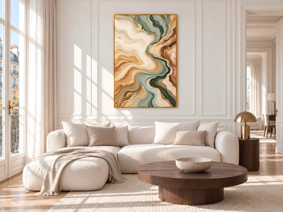 Sage Green and Terracotta Abstract Wall Art, Earth Tone Marble Swirl Print with Gold Veins, Printable Neutral Decor, Digital Download
