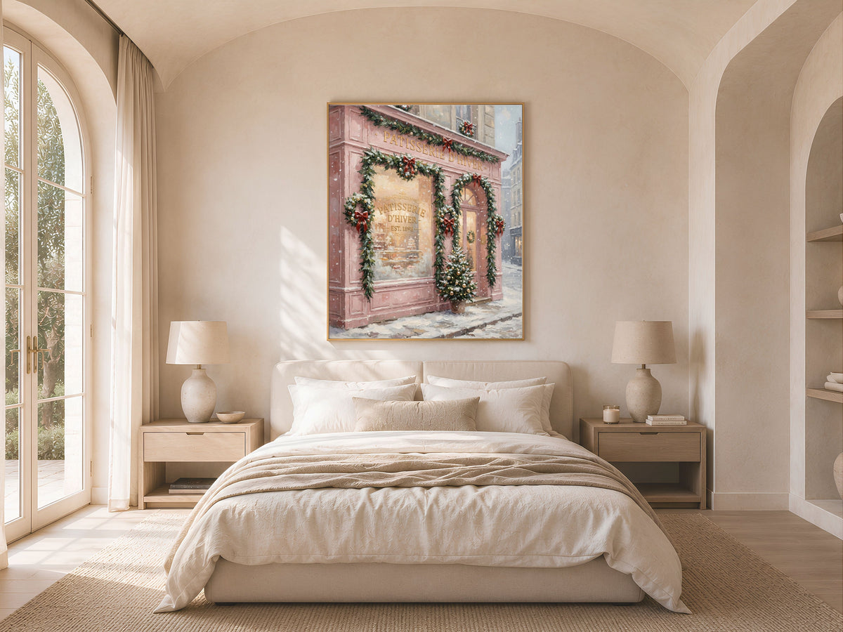 French Patisserie Christmas Print, Pink Paris Bakery Wall Art - Digital Download
