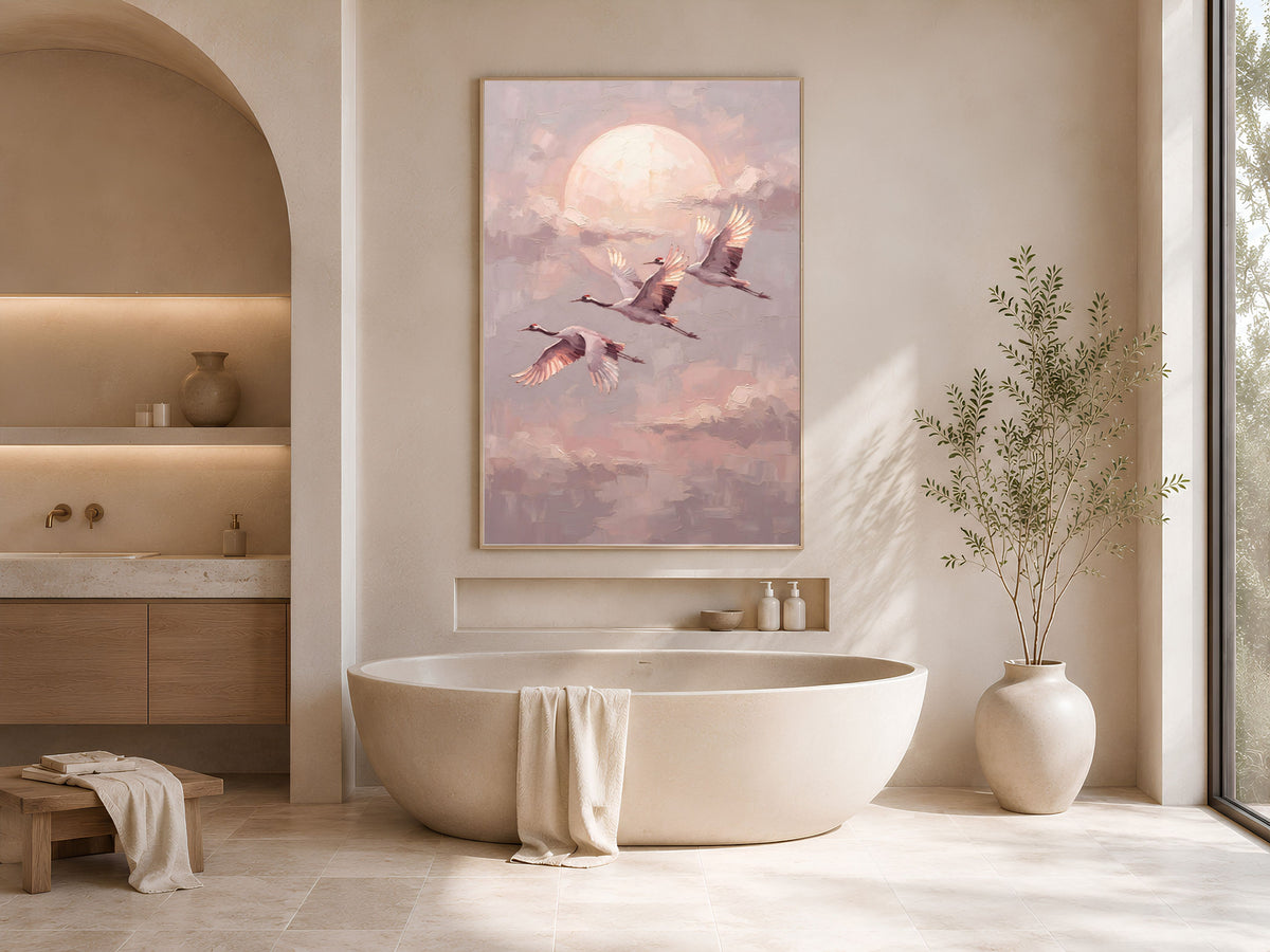 Japanese Crane Wall Art, Impasto Oil Painting Print - Digital Download