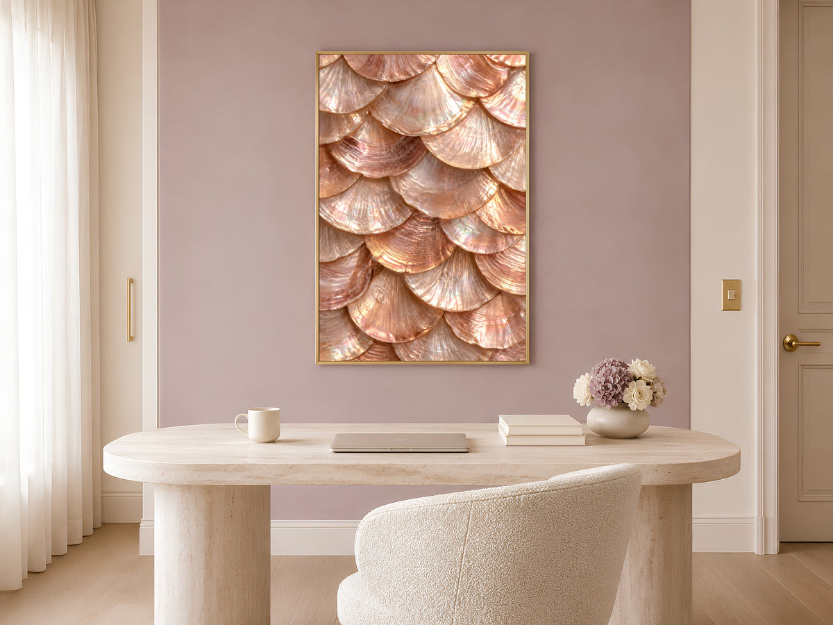 Rose Gold Capiz Shell Wall Art, Iridescent Mother of Pearl Print - Digital Download
