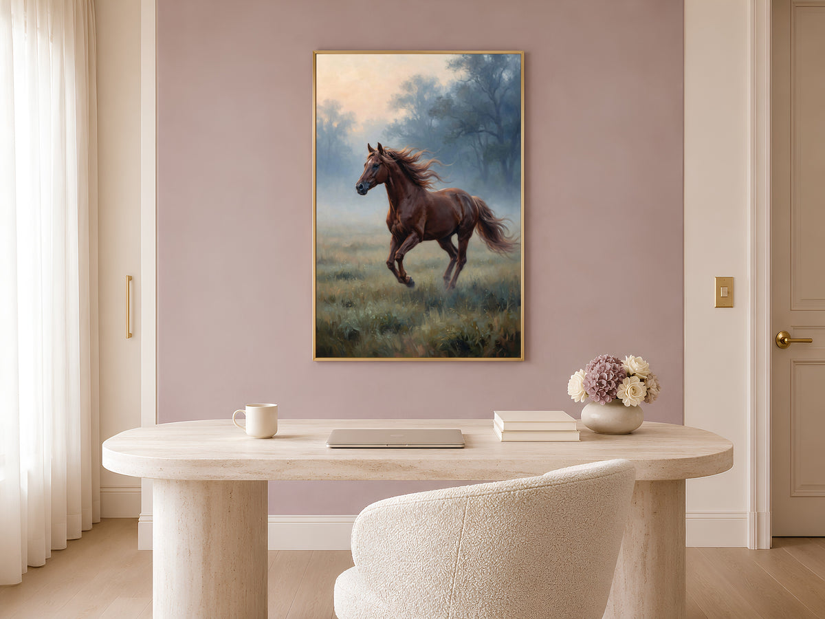 Chestnut Horse Wall Art, Running Horse Oil Painting Print - Digital Download