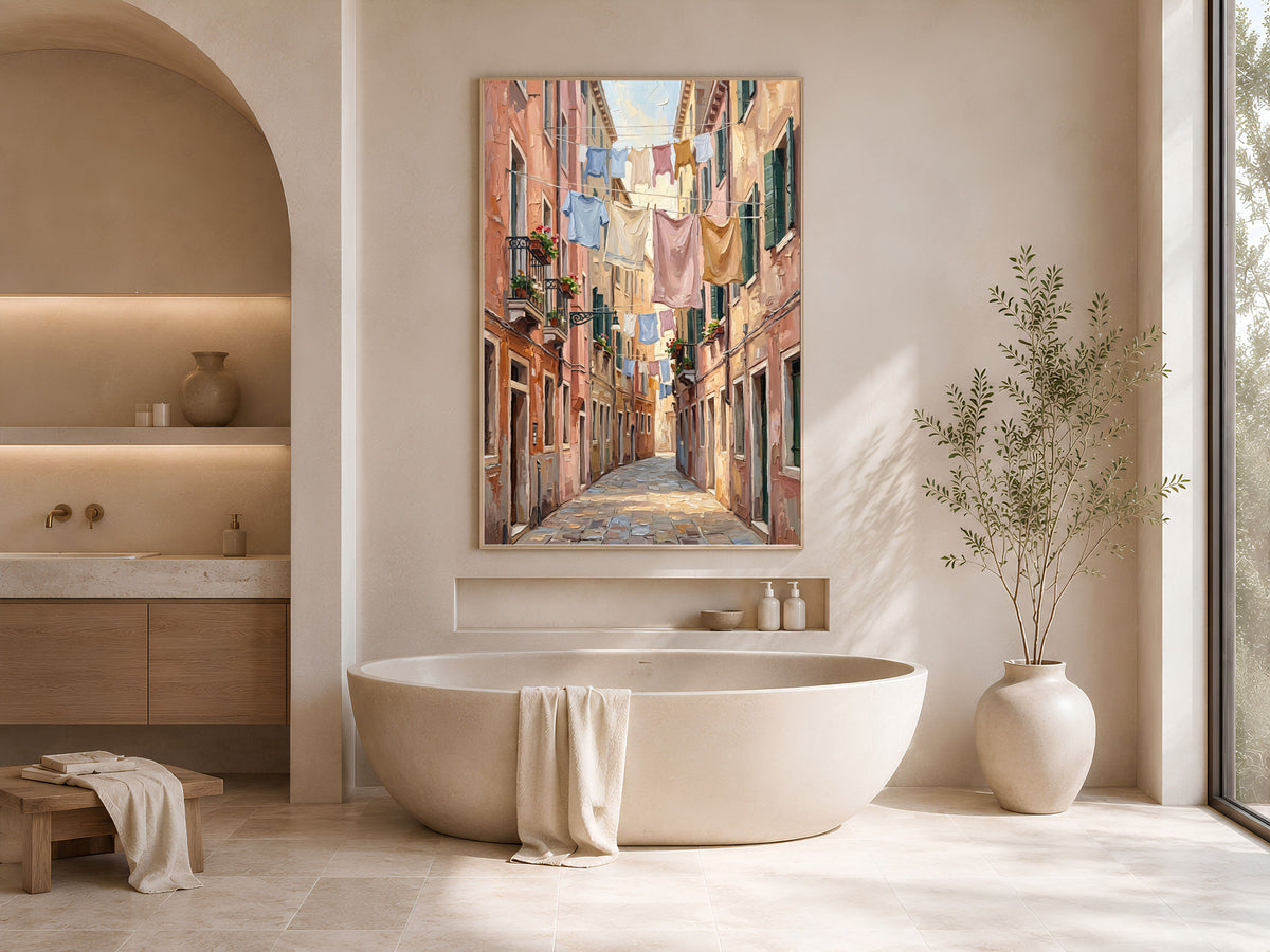 European Alleyway Wall Art, Impasto Oil Painting Print - Digital Download