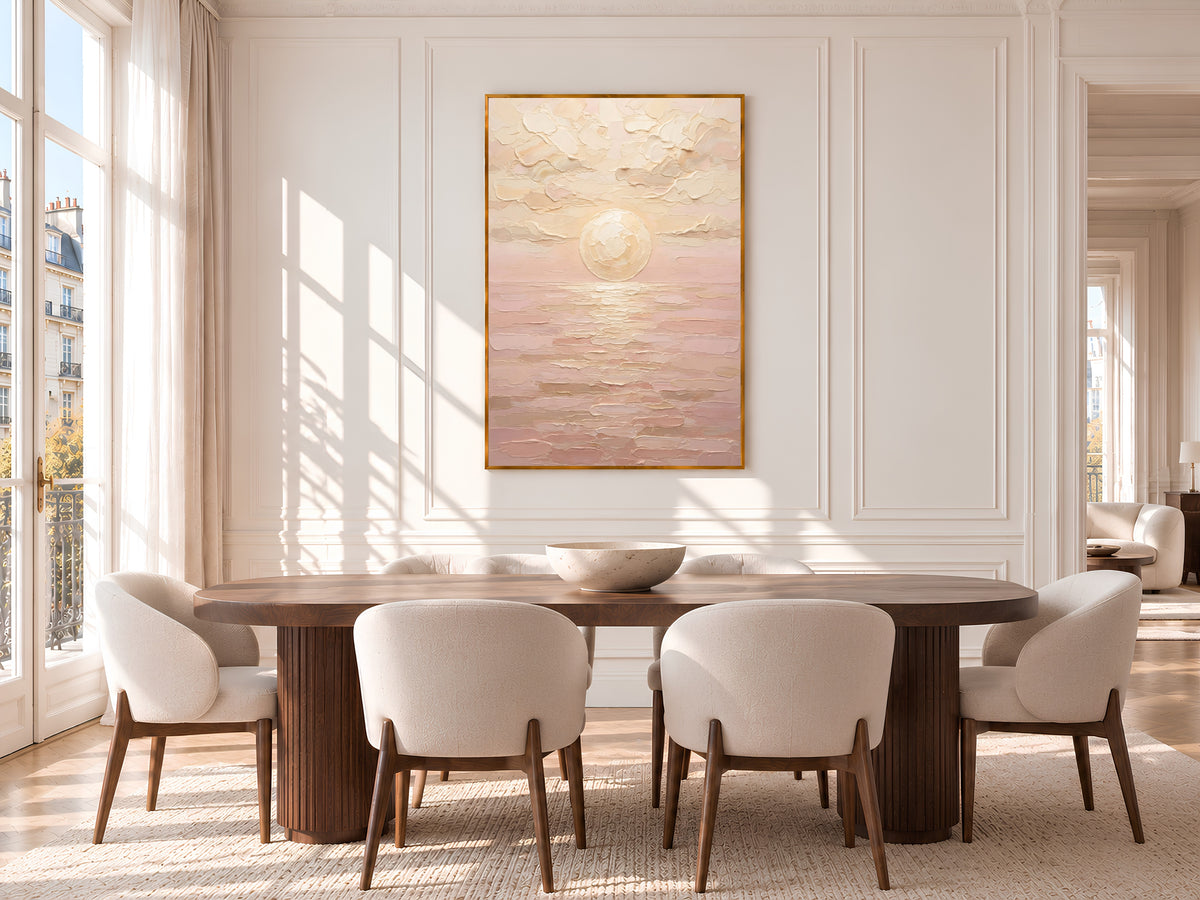 Neutral Blush Sunset Painting Print, Minimalist Cream Seascape, Soft Abstract Sea Wall Art, Printable Digital Download