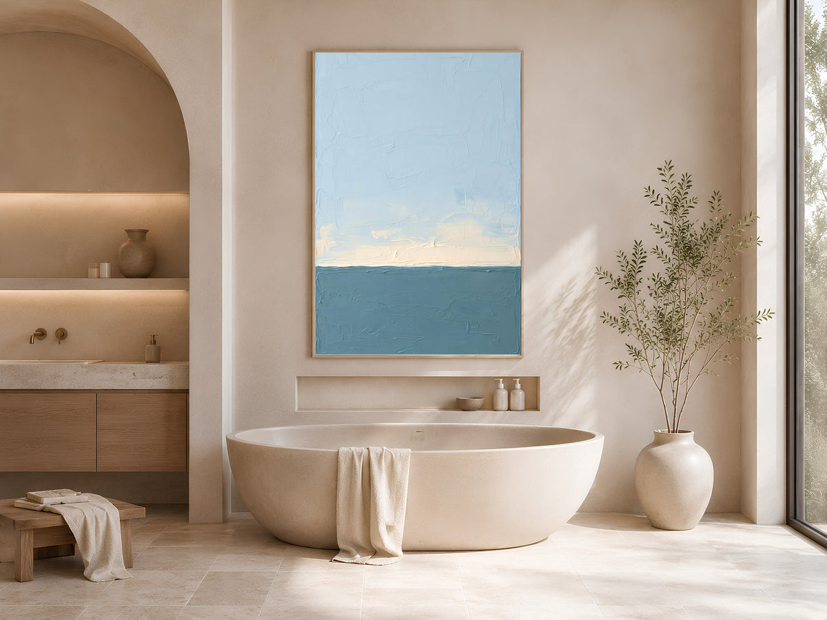 Ocean Horizon Wall Art, Impasto Oil Painting Print - Digital Download