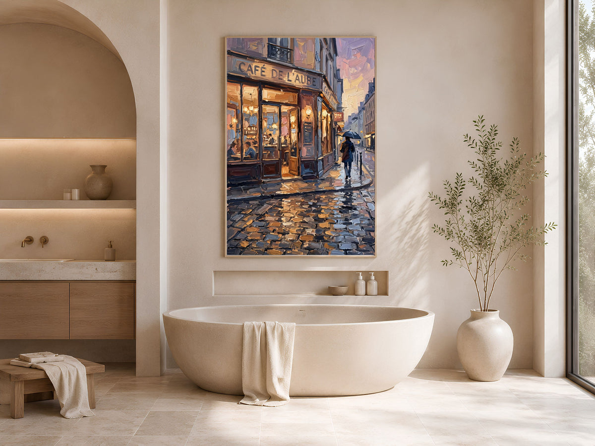 Parisian Cafe Wall Art, Impasto Oil Painting Print - Digital Download
