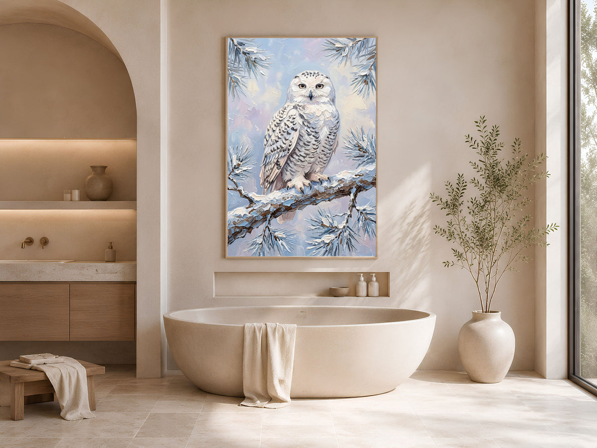 Snowy Owl Wall Art, Impasto Oil Painting Print - Digital Download