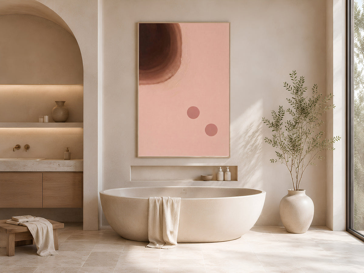 Blush Pink Brown Abstract Painting, Mid Century Modern Wall Art, Minimalist Circle Print, Chocolate Mocha Boho Decor, Instant Download