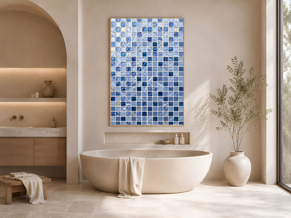 Blue Mosaic Wall Art, Icy Periwinkle Glass Tile Print - Digital Download