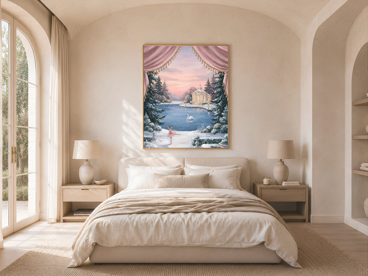 Swan Lake Ballerina Wall Art, Winter Nutcracker Oil Painting Print - Digital Download