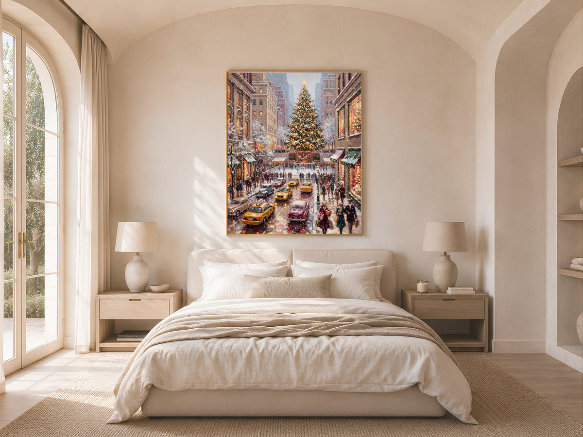 Rockefeller Center Christmas Wall Art, Vintage NYC Oil Painting Print - Digital Download