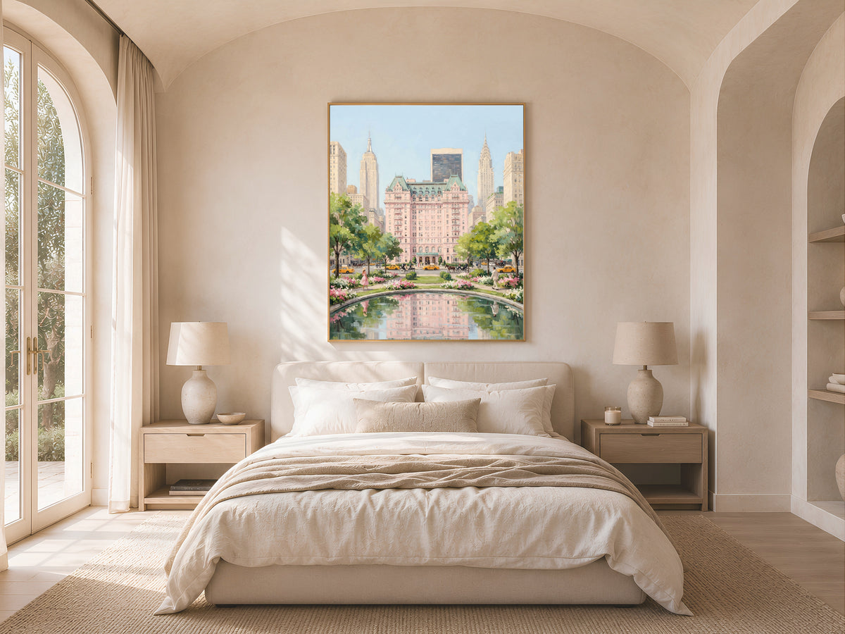 Plaza Hotel Wall Art, Pastel New York Oil Painting Print - Digital Download