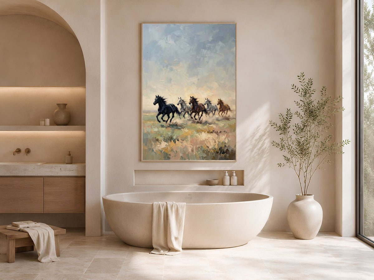 Wild Horses Running Wall Art, Impasto Oil Painting Print - Digital Download