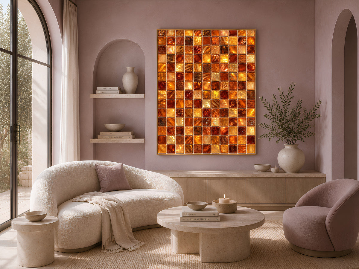 Amber Mosaic Wall Art, Copper Gold Glass Tile Print - Digital Download