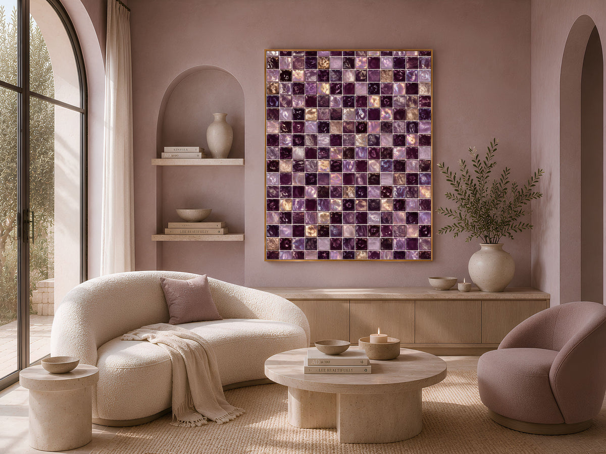 Purple Mosaic Wall Art, Lavender Glass Tile Print - Digital Download