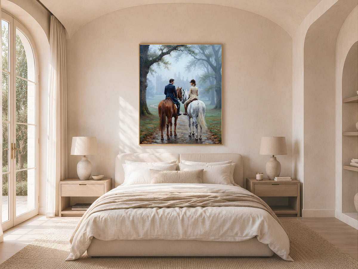 Equestrian Couple Wall Art, Horseback Riding Oil Painting Print - Digital Download
